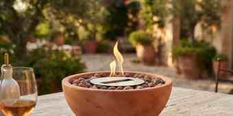 Close-up flame from a tabletop fire pit