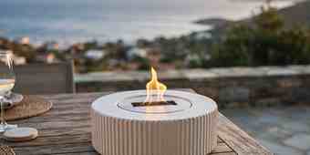 Close-up flame from a portable tabletop fire pit